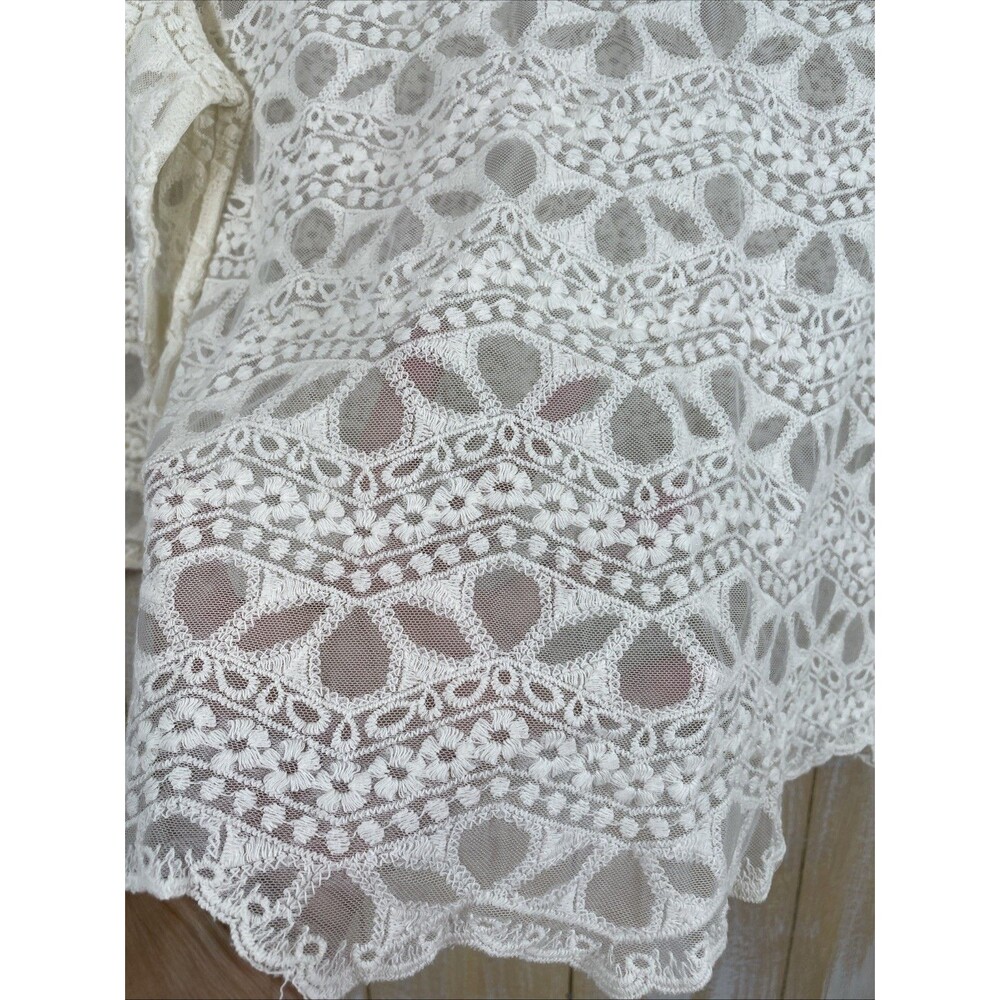 INC Ivory Lace Crochet Sheer Top Women's L 3/4 Sleeve *No Lining - Picture 3 of 7